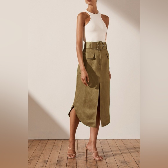 Shona Joy | Amara Linen Utility Midi Skirt Size: 4 - Picture 2 of 5